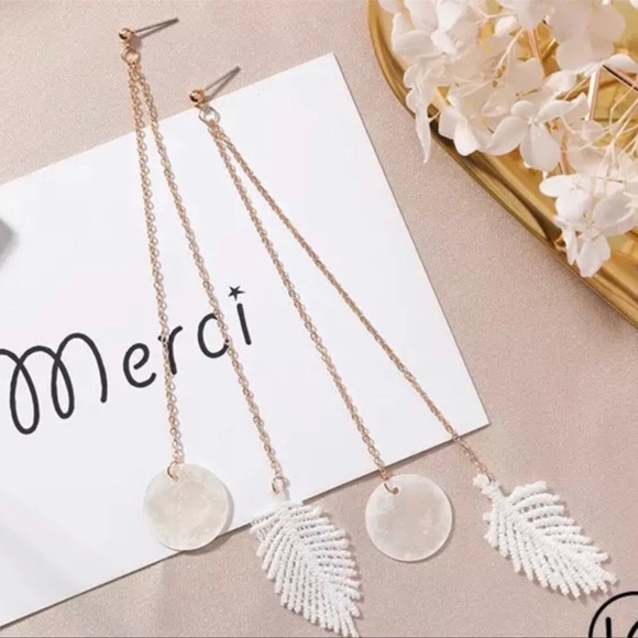 White Shell Handmade Geo Drop Tassel Earrings - Picture 1 of 2